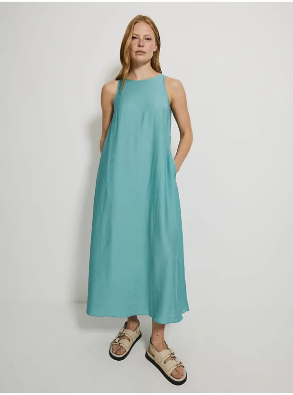 Light Teal Tie Back Trapeze Midi Dress - Image 3