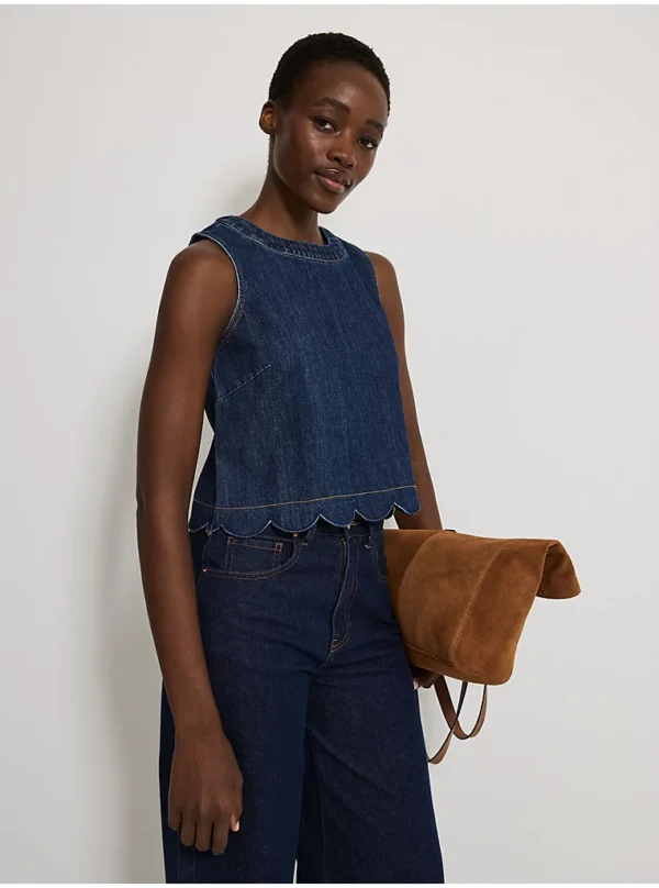 Dark Wash Scallop Edge Sleeveless Denim Top