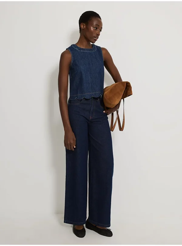 Dark Wash Scallop Edge Sleeveless Denim Top - Image 3