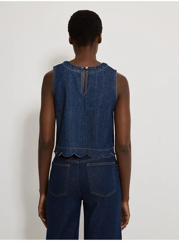 Dark Wash Scallop Edge Sleeveless Denim Top - Image 4