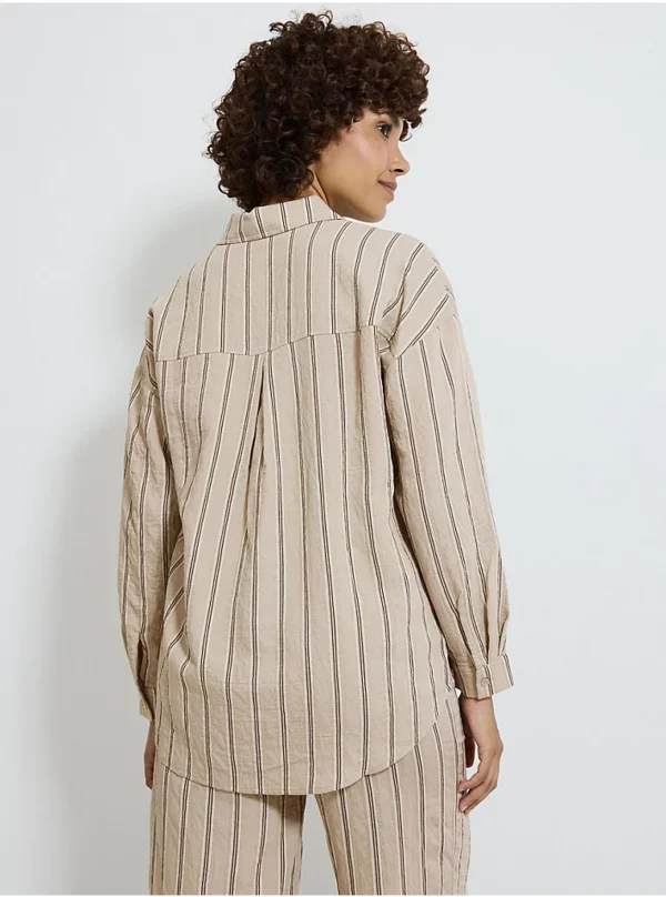 Neutral Striped Crinkle Pocket Co Ord Shirt - Image 3