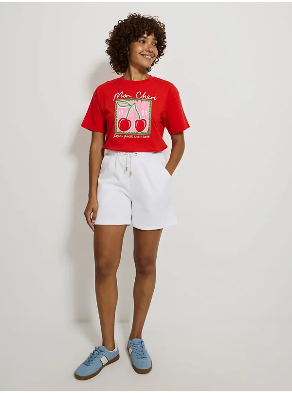 Red Embroidered Mon Cheri Paris Cherry T-Shirt - Image 3