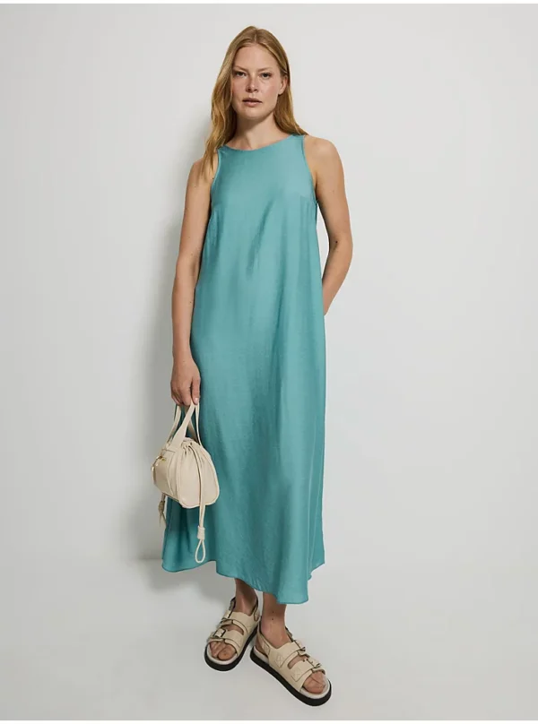 Light Teal Tie Back Trapeze Midi Dress